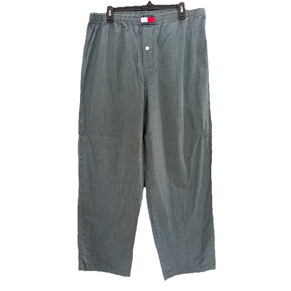 Tommy Hilfiger Cotton Plaid Sleep Pants, Size L PJ Bottom Pajama Green Check